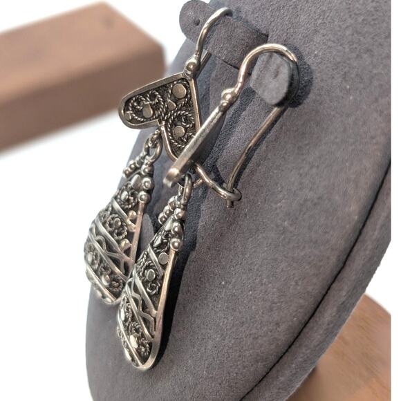 Moroccon Silver Berber Dangle Earrings W/ Kidney Hook Backs - Picture 3 of 7